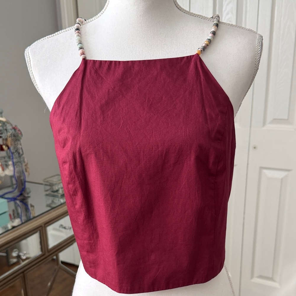 House of Harlow NWT Beaded-Strap Burgundy Halter Top Sm ❤️ Darling & Sexy
